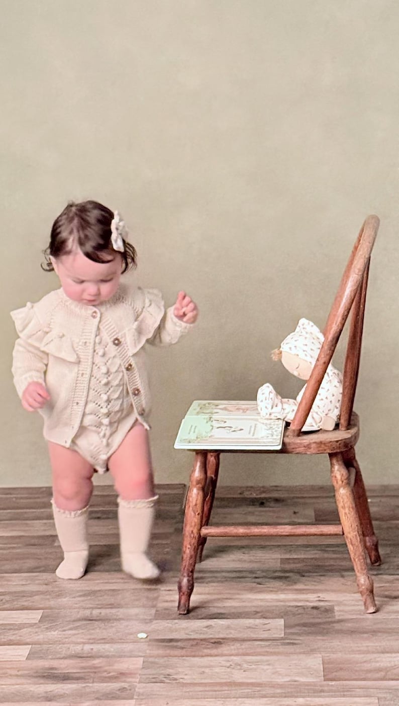 Hand-Knitted Baby Girl Romper - Ręcznie Dziany Komplet Niemowlęcy